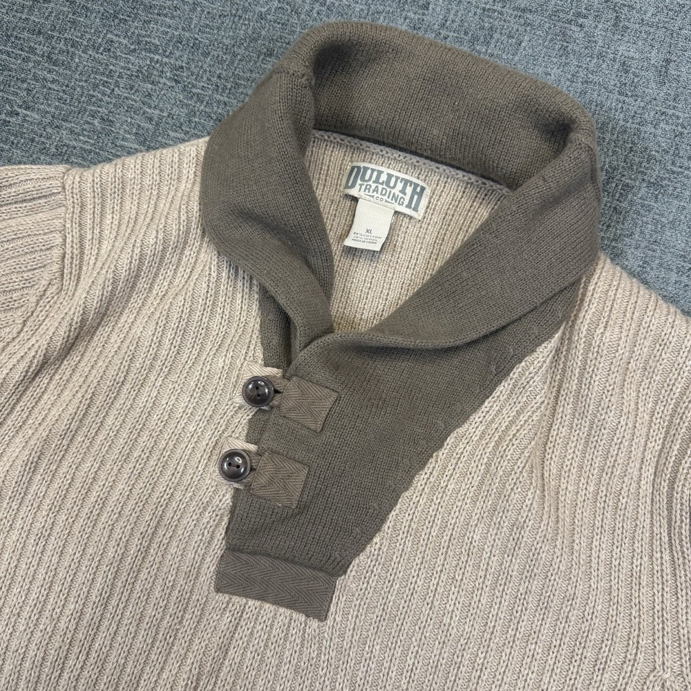 Duluth Sweater Mens XL Brown Brigadier Ribbed Knit Shawl Collar Heavy Wool Blend